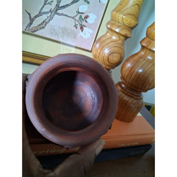 Vintage Handcrafted Terracotta Pot With Embossed Tribal Patterns Rustic Finish - Picture 5 of 8